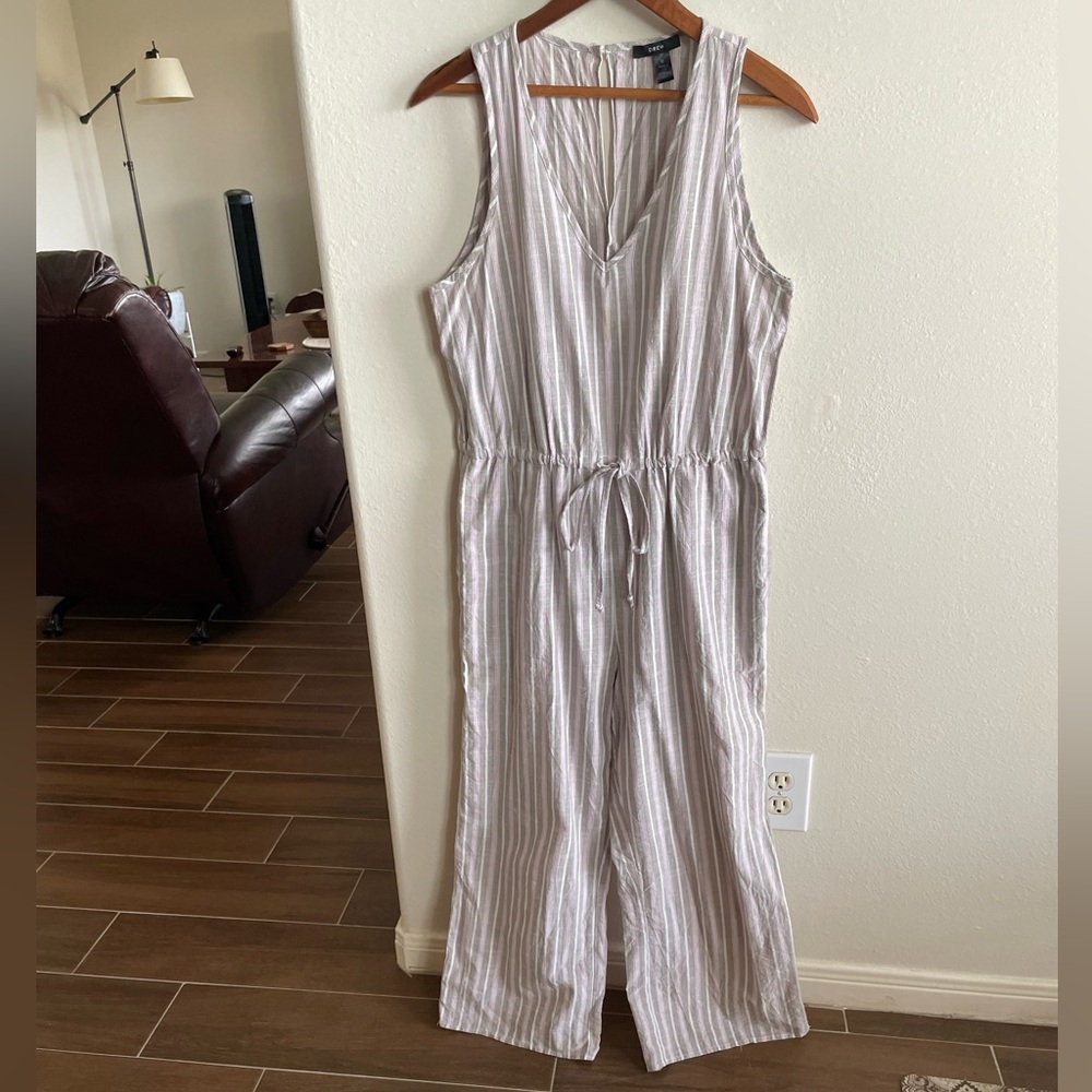 Anthropologie Drew Striped Taupe and Pink Jumpsuit